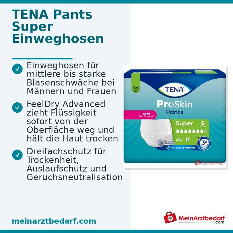 Tena Pants Super Einweghosen bei mittlerer bis starker Blasenschwäche, Small, 48 St.