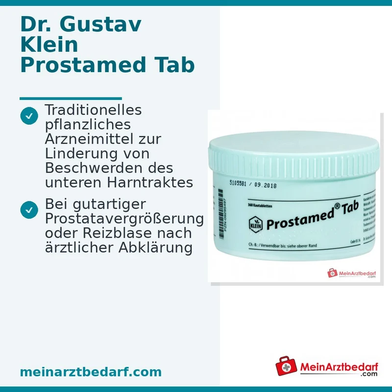 Dr. Gustav Klein Prostamed Tab Kürbissamenpulver / Kürbissamen-Trockenextrakt / Zitterpappelblätter-Trockenextrakt / Goldrutenkraut-Trockenextrakt Kautabletten, 360 St.