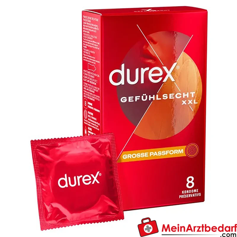 Durex Gefühlsecht XXL Kondome 60 mm breit, extra dünn (55 µm), mit Silikongleitgel