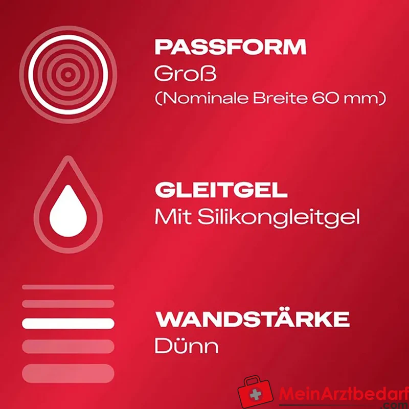 Durex Gefühlsecht XXL Kondome 60 mm breit, extra dünn (55 µm), mit Silikongleitgel