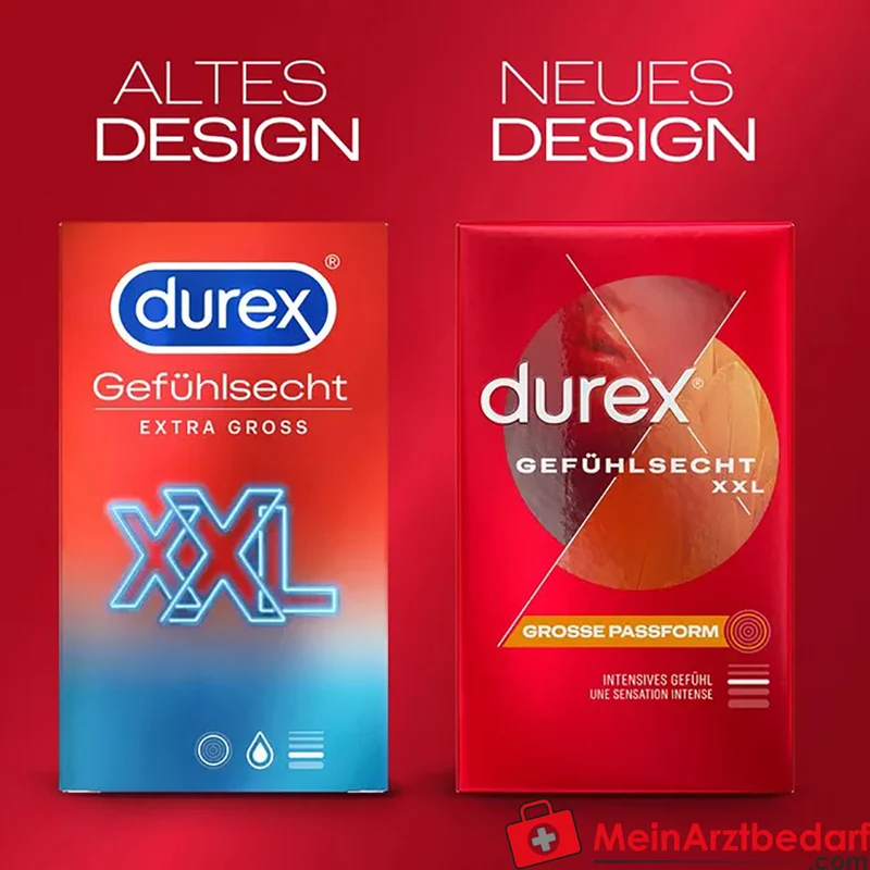 Durex Gefühlsecht XXL Kondome 60 mm breit, extra dünn (55 µm), mit Silikongleitgel