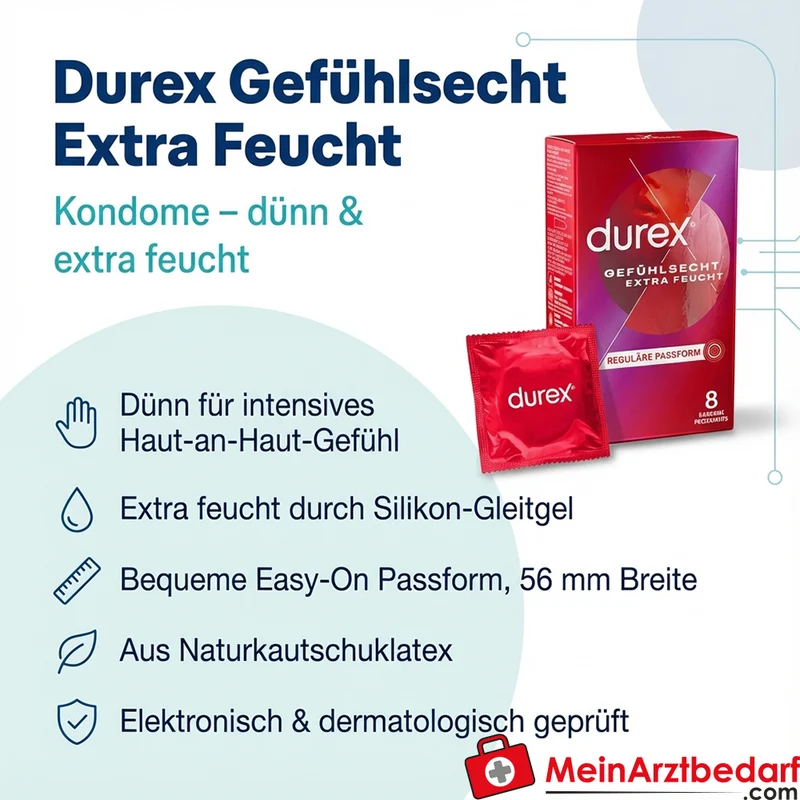 Durex Gefühlsecht Extra Feucht Kondome 56 mm Naturkautschuklatex