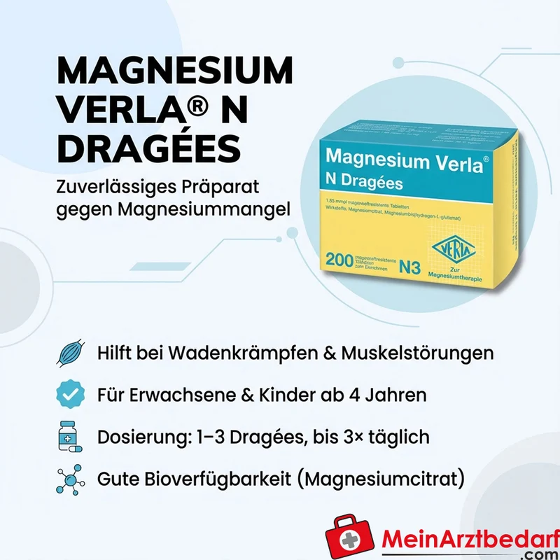 Magnesium Verla N Dragées Magnesiumcitrat/Magnesium‑glutamat 120–360 mg Mg/Tag