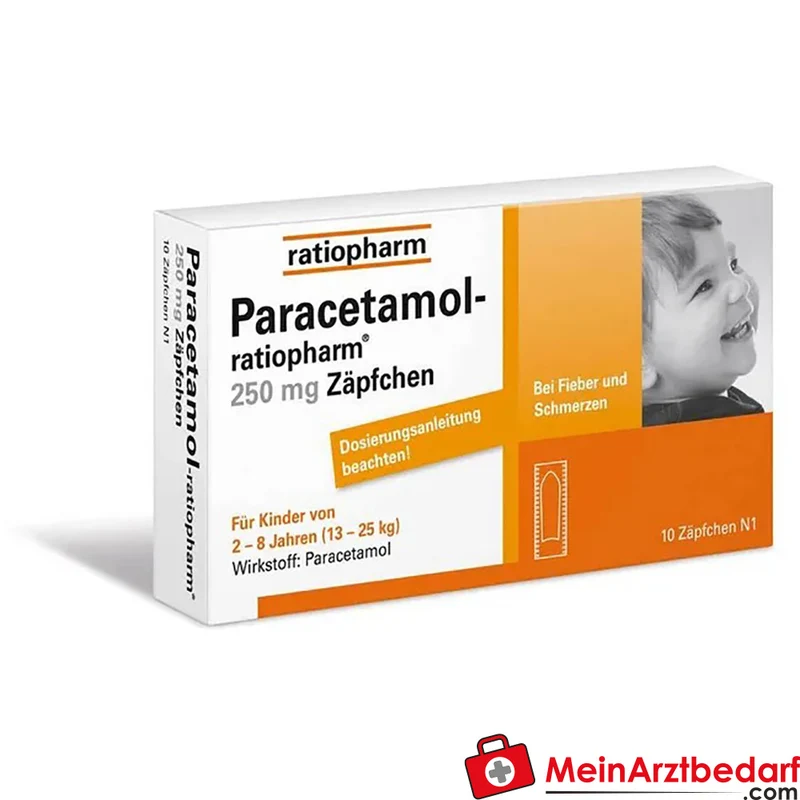 Paracetamol-ratiopharm 250 mg Zäpfchen 10 Stück für Kinder 2–8 Jahre