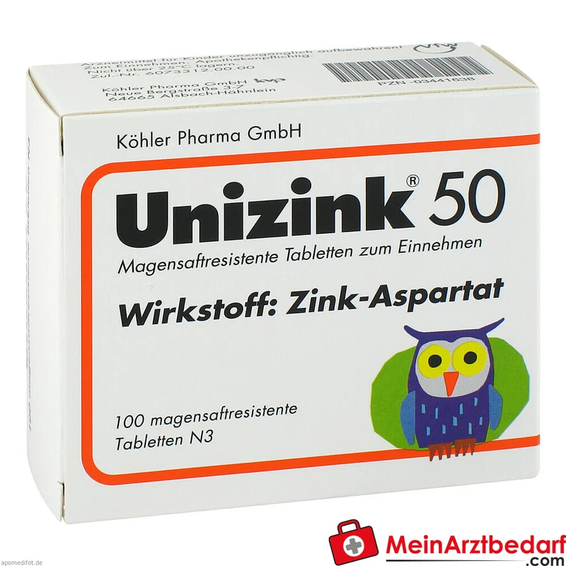 Unizink 50 Filmtabletten 50,39 mg Zinkbis(hydrogen‑DL‑aspartat)