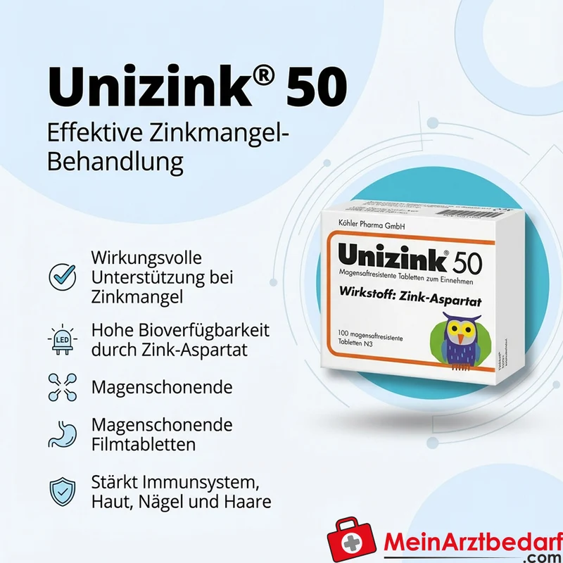 Unizink 50 Filmtabletten 50,39 mg Zinkbis(hydrogen‑DL‑aspartat)