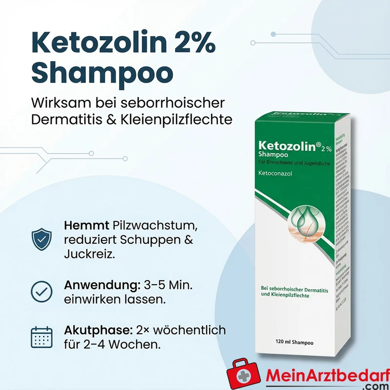 Ketozolin 2% Shampoo (Ketoconazol) gegen seborrhoische Dermatitis und Pityriasis versicolor