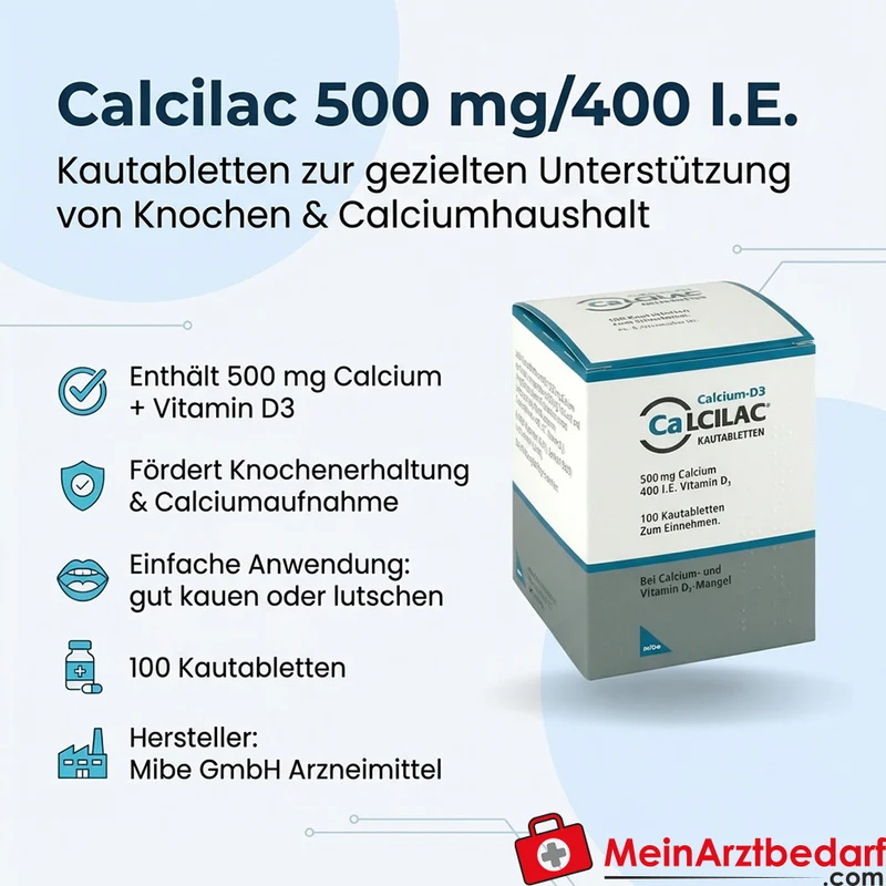 Calcilac Calcium 500 mg Vitamin D3 400 I.E. Kauttabletten
