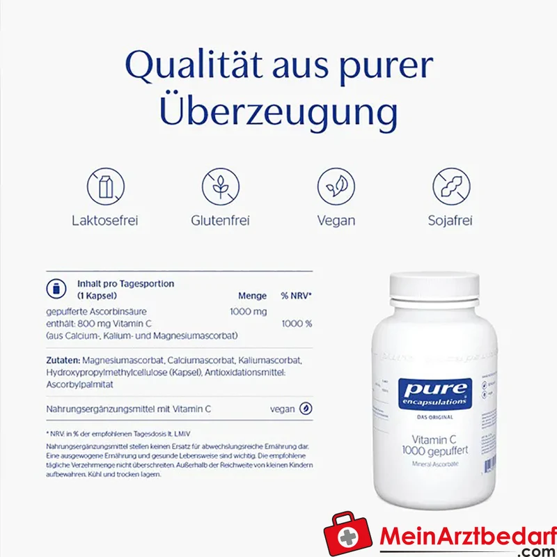 Pure Encapsulations Vitamin C 1000 gepuffert 800 mg Ascorbinsäure Kapseln 90 Stück