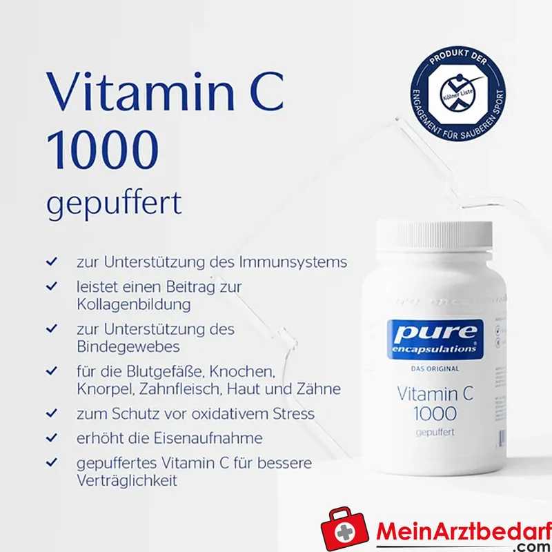 Pure Encapsulations Vitamin C 1000 gepuffert 800 mg Ascorbinsäure Kapseln 90 Stück