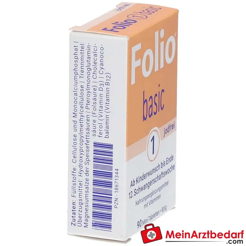 Folio 1 basic jodfrei Folsäure 800 µg, Vitamin B12 9 µg, Vitamin D3 20 µg Filmtabletten 90 Stück