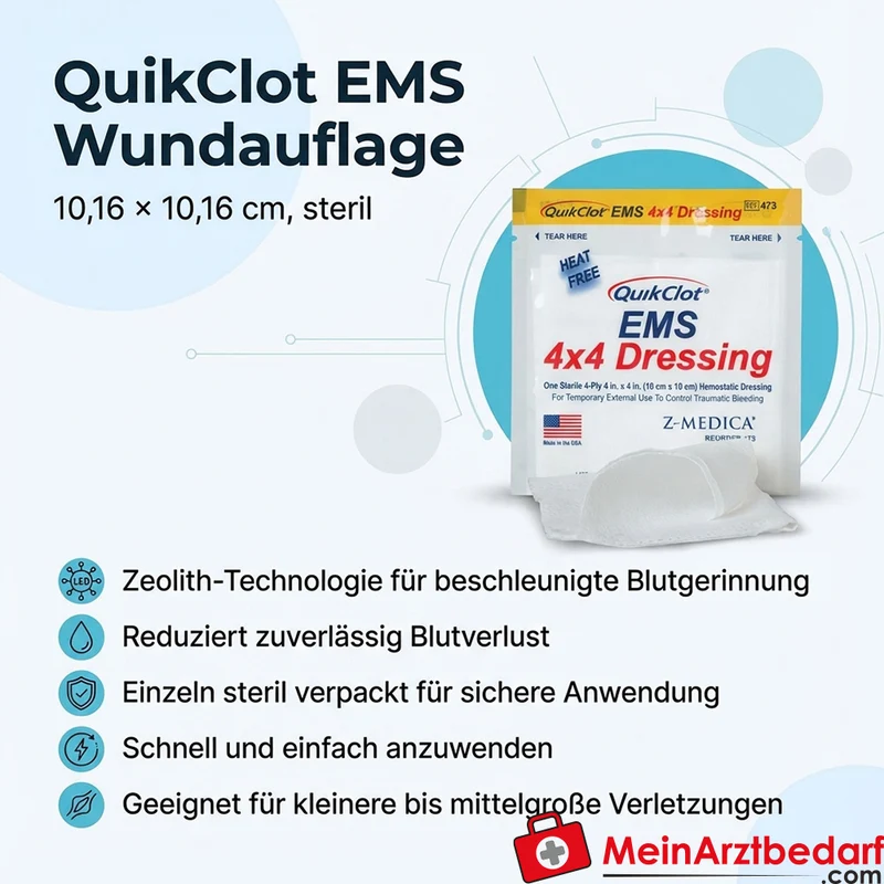 QuikClot EMS Wundauflage mit Zeolith, 10 x 10 cm