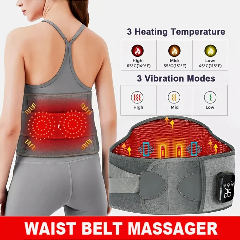 Drahtloser beheizter Massagegurt für Rücken und Taille – 3 einstellbare Wärme- und Vibrationsmodi für maximale Entspannung
