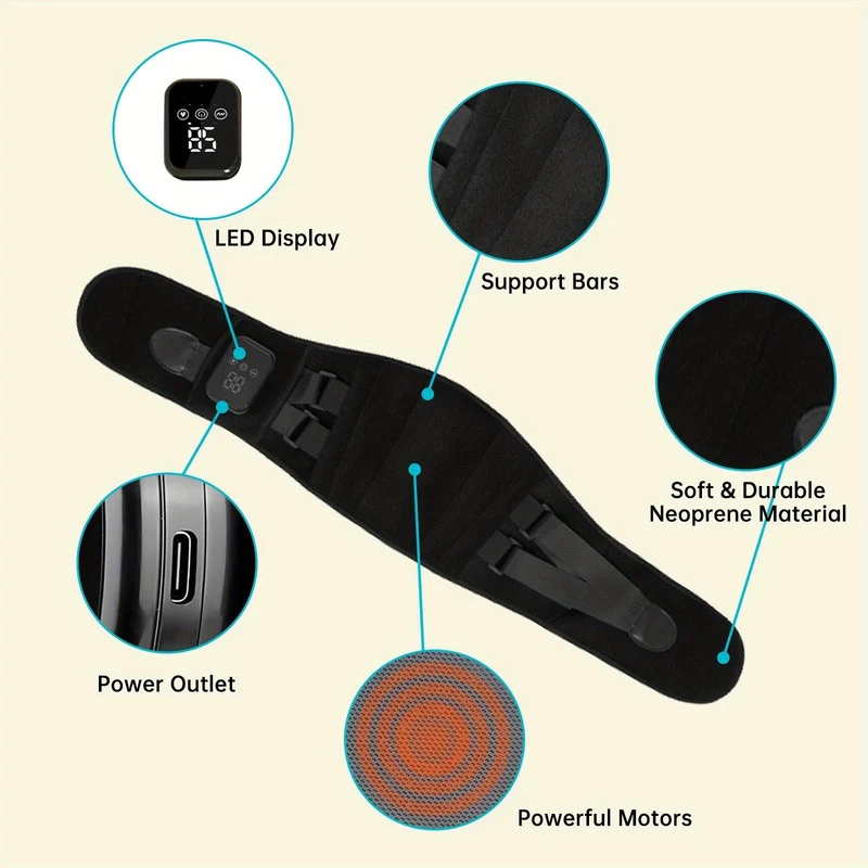 Drahtloser beheizter Massagegurt für Rücken und Taille – 3 einstellbare Wärme- und Vibrationsmodi für maximale Entspannung