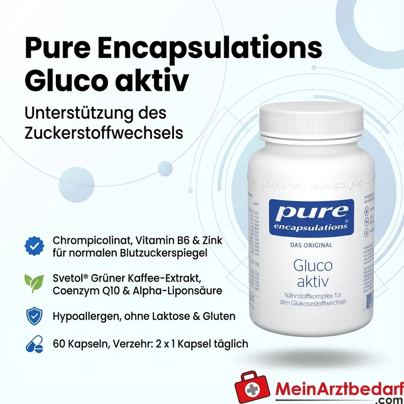 Pure Encapsulations Gluco Aktiv Chrompicolinat, Coenzym Q10, Grüner Kaffee-Extrakt Kapseln 60 Stück