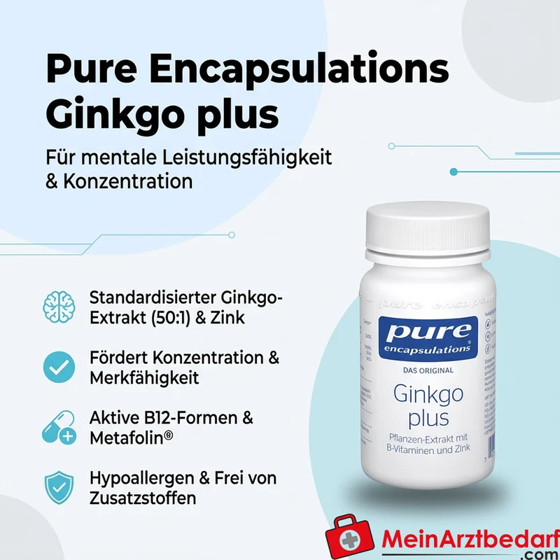 Pure Encapsulations Ginkgo Plus Ginkgo-Extrakt 40 mg Kapseln 60 Stück mit B‑Vitaminen & Zink