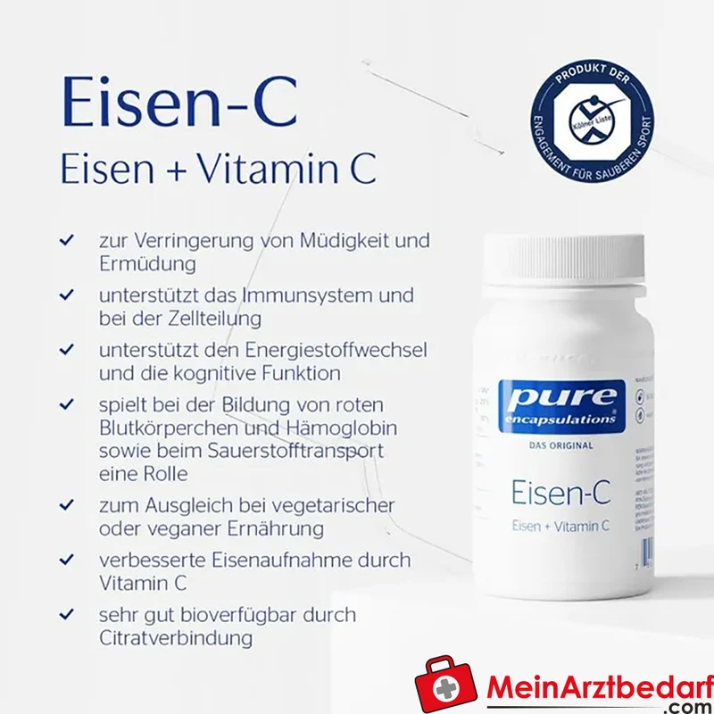 Pure Encapsulations Eisen-C Eisencitrat 15 mg, Vitamin C 175 mg Kapseln 60 Stück