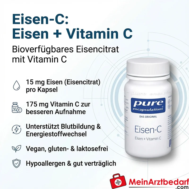 Pure Encapsulations Eisen-C Eisencitrat 15 mg, Vitamin C 175 mg Kapseln 60 Stück