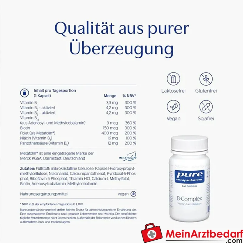 Pure Encapsulations B-Complex B-Vitamine mit Methylfolat & Mecobalamin Kapseln 120 Stück
