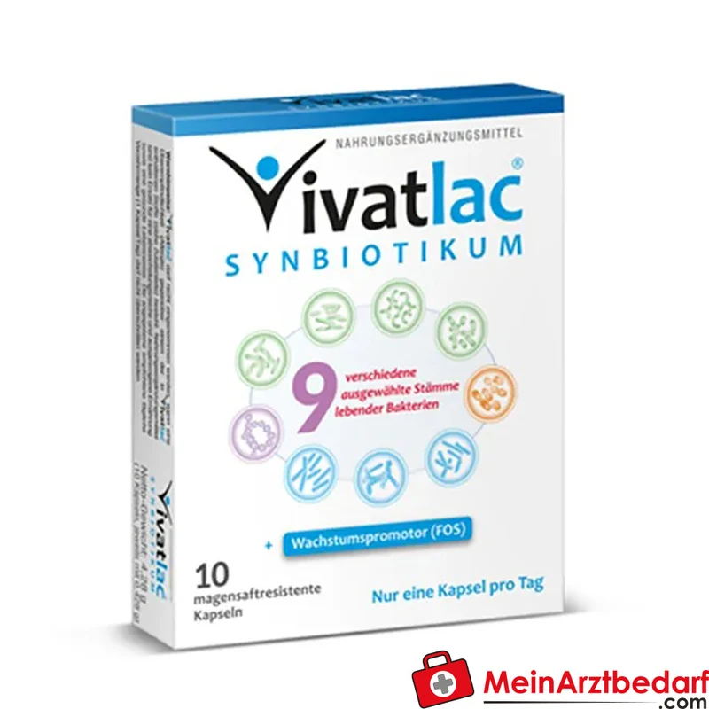 VIVATLAC Synbiotikum 4,5 Mrd. KBE pro Kapsel und 63 mg FOS, magensaftresistente Kapseln 10 Stück