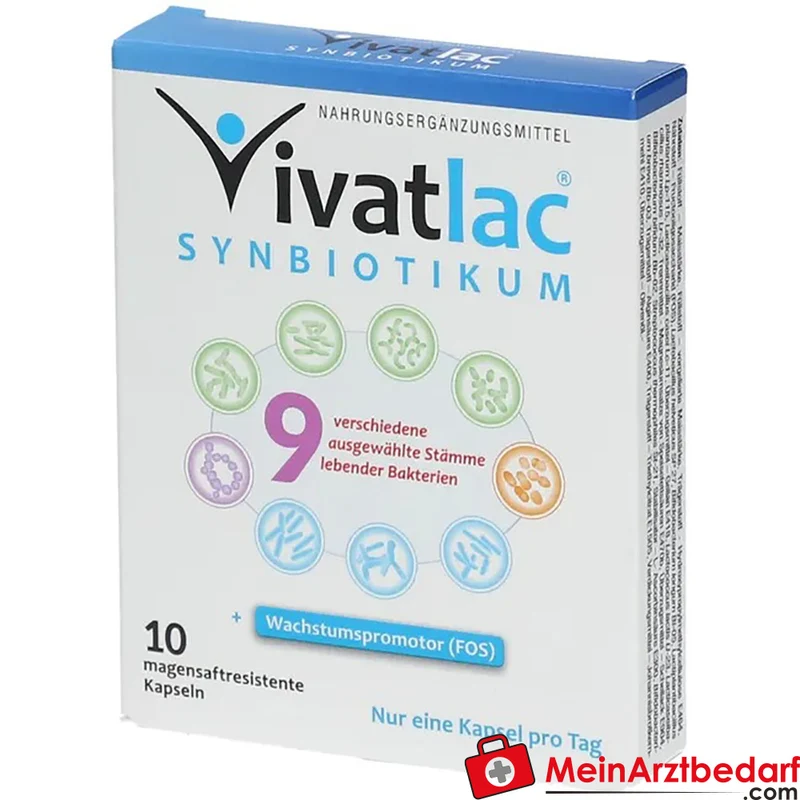 VIVATLAC Synbiotikum 4,5 Mrd. KBE pro Kapsel und 63 mg FOS, magensaftresistente Kapseln 10 Stück