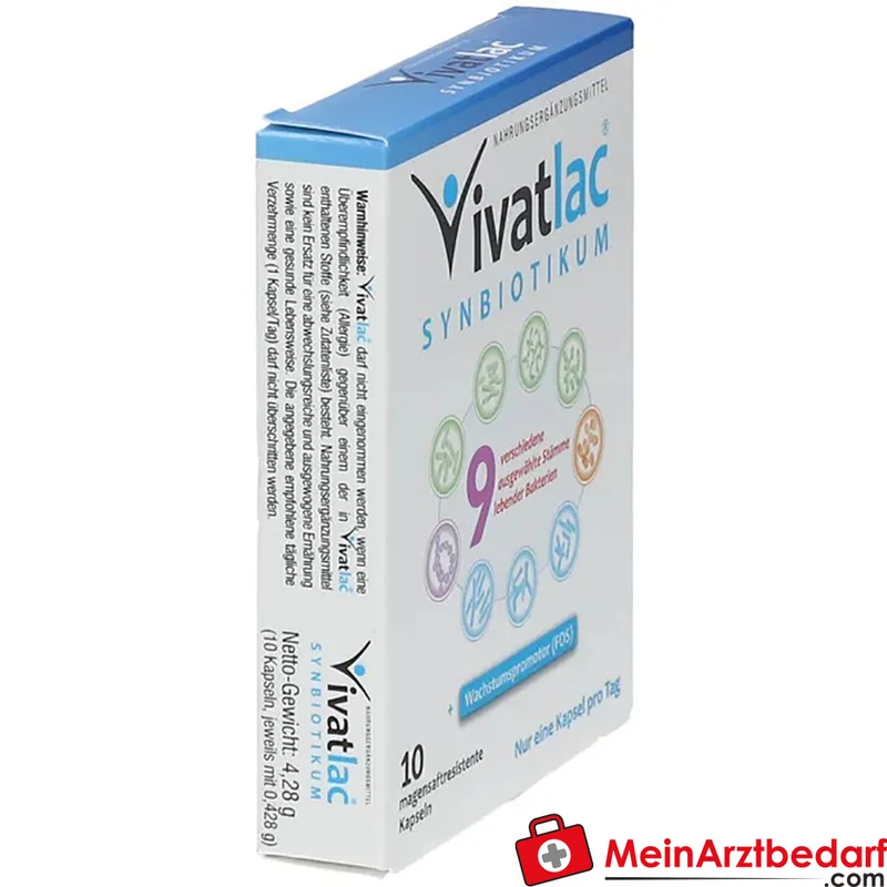 VIVATLAC Synbiotikum 4,5 Mrd. KBE pro Kapsel und 63 mg FOS, magensaftresistente Kapseln 10 Stück