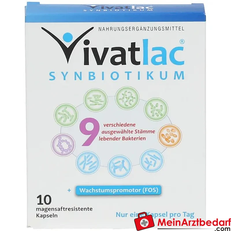 VIVATLAC Synbiotikum 4,5 Mrd. KBE pro Kapsel und 63 mg FOS, magensaftresistente Kapseln 10 Stück