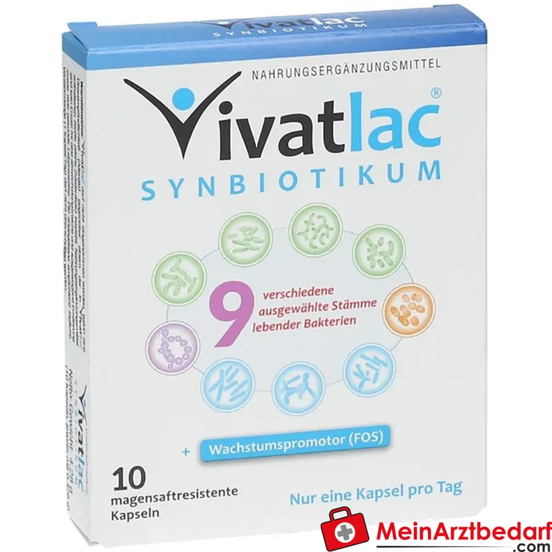 VIVATLAC Synbiotikum 4,5 Mrd. KBE pro Kapsel und 63 mg FOS, magensaftresistente Kapseln 10 Stück