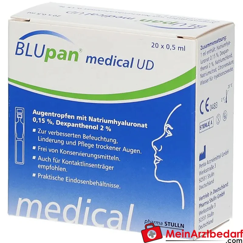 BLUpan medical UD Augentropfen 0,15% Natriumhyaluronat und 2% Dexpanthenol 20 x 0,5 ml