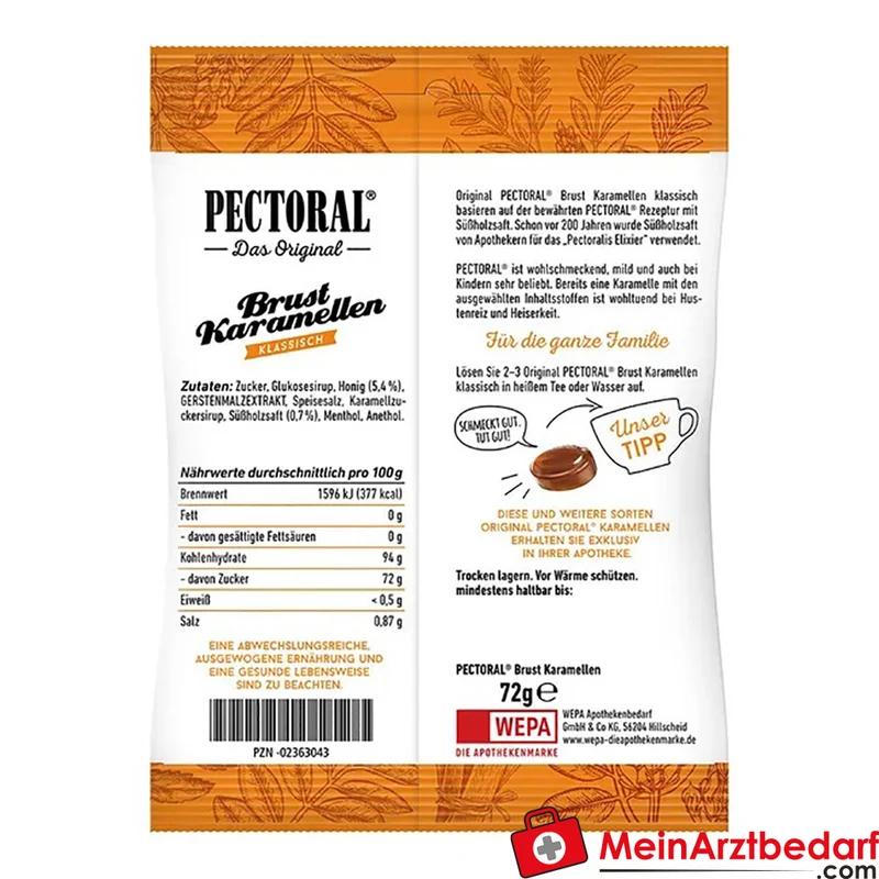 Pectoral Brust-Karamellen mit Süßholzsaft und Menthol Pastillen 72 g