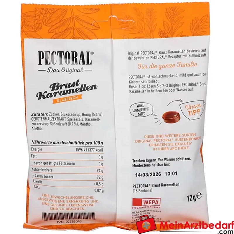Pectoral Brust-Karamellen mit Süßholzsaft und Menthol Pastillen 72 g
