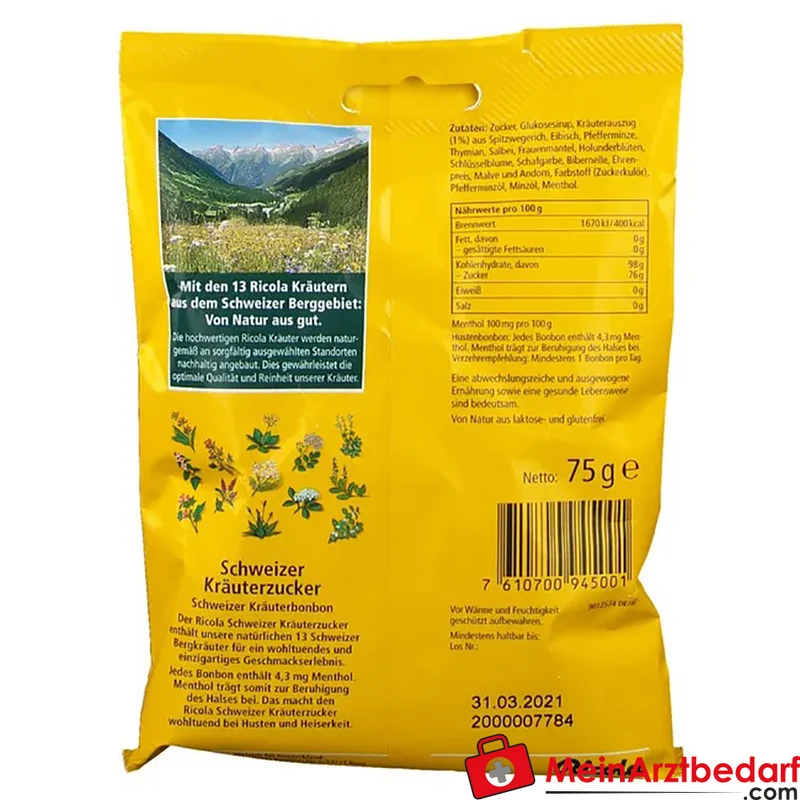 Ricola Schweizer Kräuterzucker mit Menthol Hustenbonbons 75 g