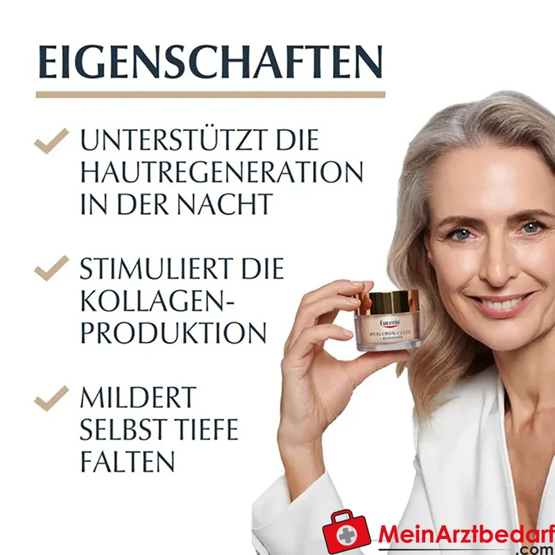 Eucerin HYALURON-FILLER + ELASTICITY Nachtcreme mit Hyaluronsäure und Thiamidol 50 ml