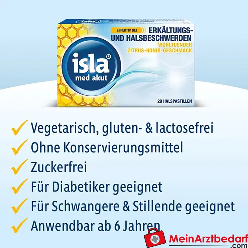 isla med akut Zitrus-Honig Halspastillen mit Hyaluronsäure & Isländisch Moos 20 St.