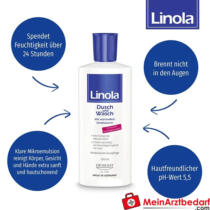 Linola Dusch und Wasch Duschgel 300 ml für trockene, neurodermitis-neigende Haut