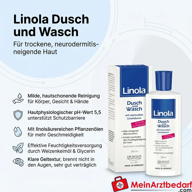 Linola Dusch und Wasch Duschgel 300 ml für trockene, neurodermitis-neigende Haut
