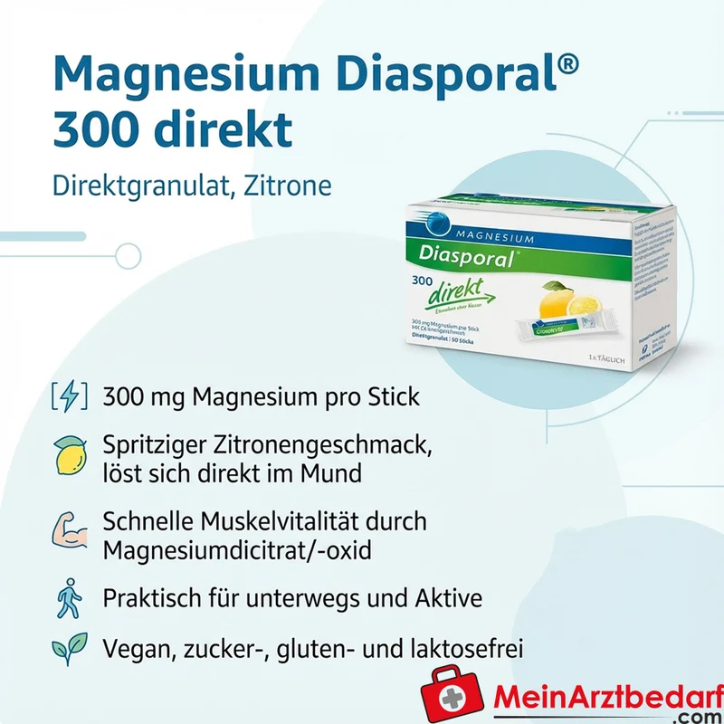 Diasporal Magnesium 300 mg Direktgranulat Sticks Zitrone 50 Stück
