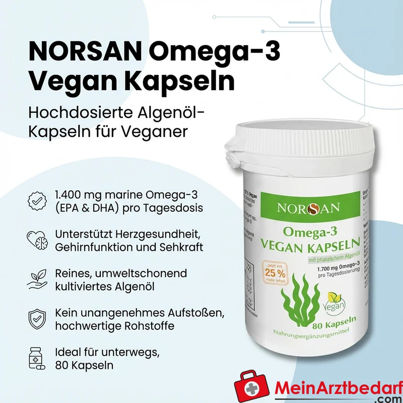 NORSAN Omega-3 Vegan Algenöl Kapseln 1.400 mg Omega-3 (EPA+DHA) 80 Stück