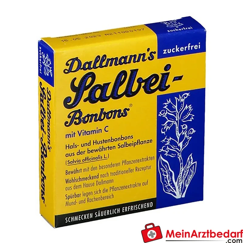 DALLMANNS Salbeibonbons zuckerfrei 1,3 % Salbeiextrakt mit Vitamin C, 20 St. 37 g