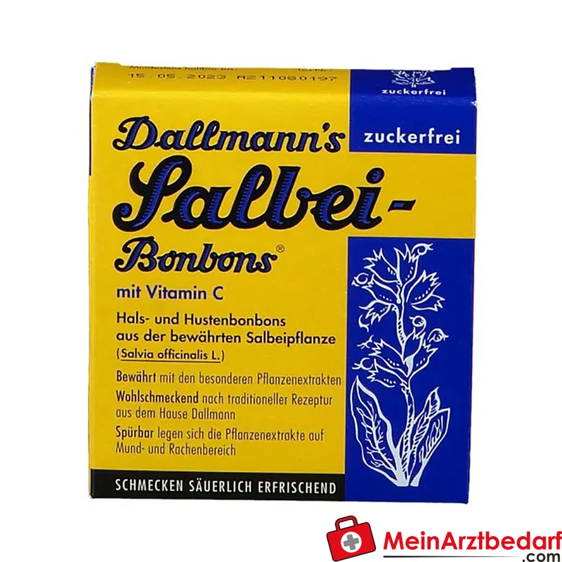 DALLMANNS Salbeibonbons zuckerfrei 1,3 % Salbeiextrakt mit Vitamin C, 20 St. 37 g