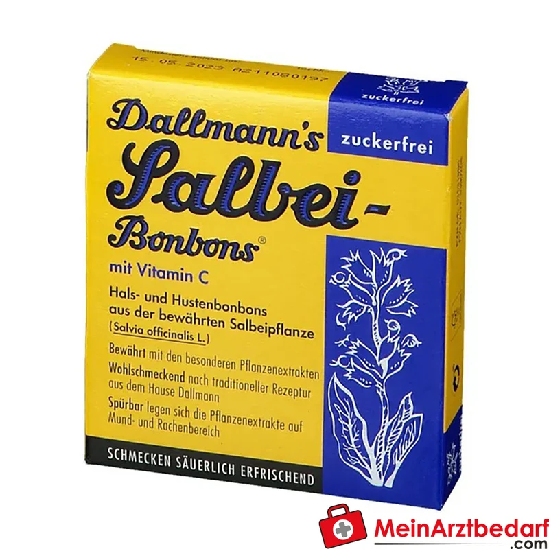 DALLMANNS Salbeibonbons zuckerfrei 1,3 % Salbeiextrakt mit Vitamin C, 20 St. 37 g
