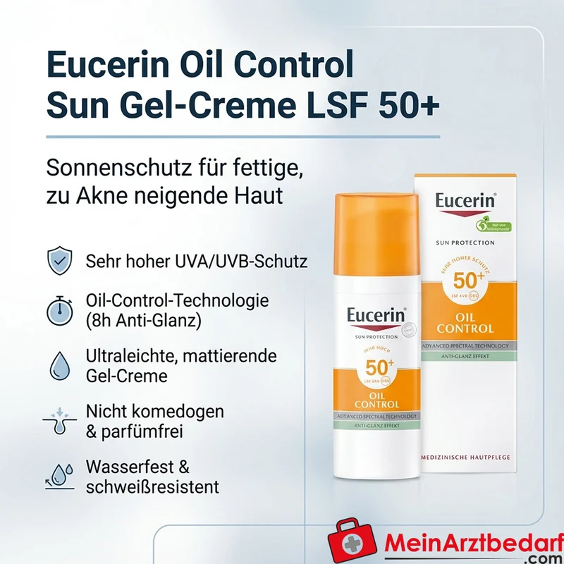 Eucerin Oil Control Face Sun Gel-Creme LSF 50+ Gesicht 50 ml für fettige, zu Akne neigende Haut