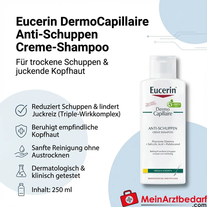 Eucerin DermoCapillaire Anti-Schuppen Creme-Shampoo mit Pirocton Olamin, Polidocanol & Salicylsäure 250 ml