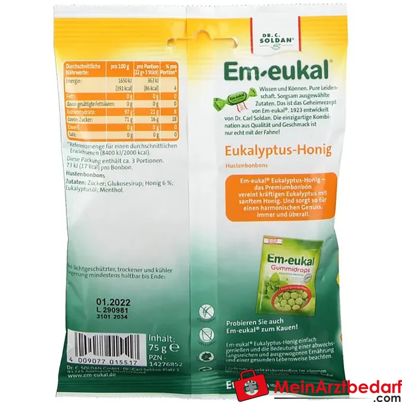Em-eukal Eukalyptus-Honig Eukalyptusöl, Menthol Bonbons 75 g