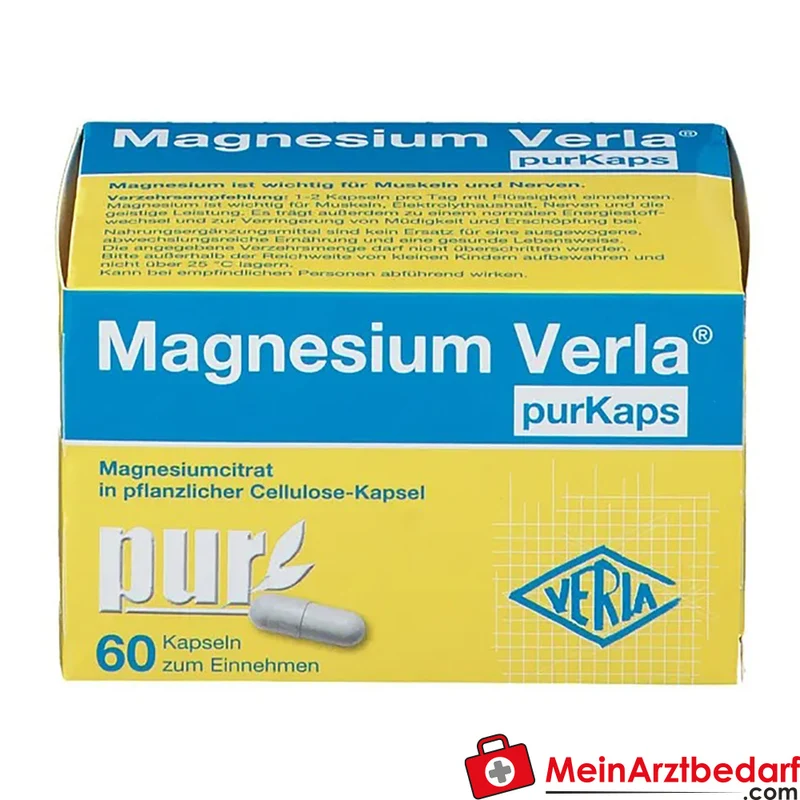 Magnesium Verla purKaps Trimagnesiumdicitrat Kapseln 150–300 mg Magnesium/Tag (als Magnesiumcitrat) 60 Stück