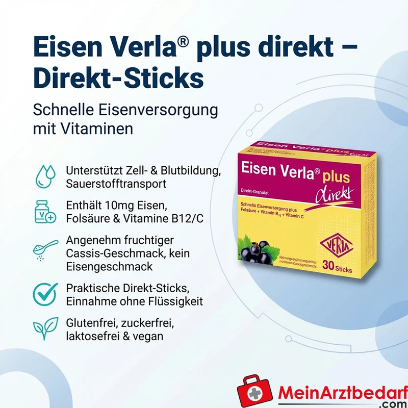 Eisen Verla® plus direkt Eisen 10 mg Folsäure 300 µg Direkt-Sticks 30 Stück