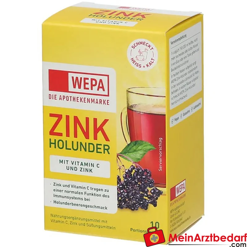 WEPA Zink Holunder Vitamin C 120 mg und Zink Brausepulver 10 Beutel (100 g)