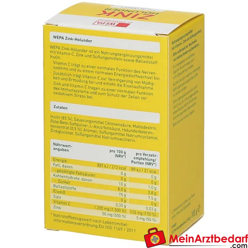 WEPA Zink Holunder Vitamin C 120 mg und Zink Brausepulver 10 Beutel (100 g)