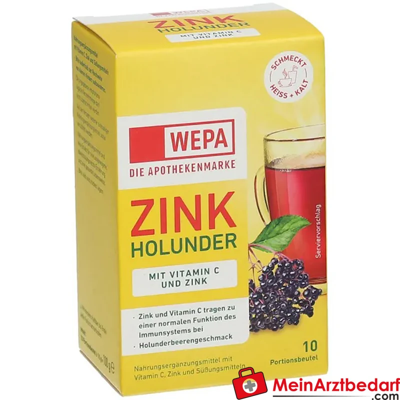 WEPA Zink Holunder Vitamin C 120 mg und Zink Brausepulver 10 Beutel (100 g)