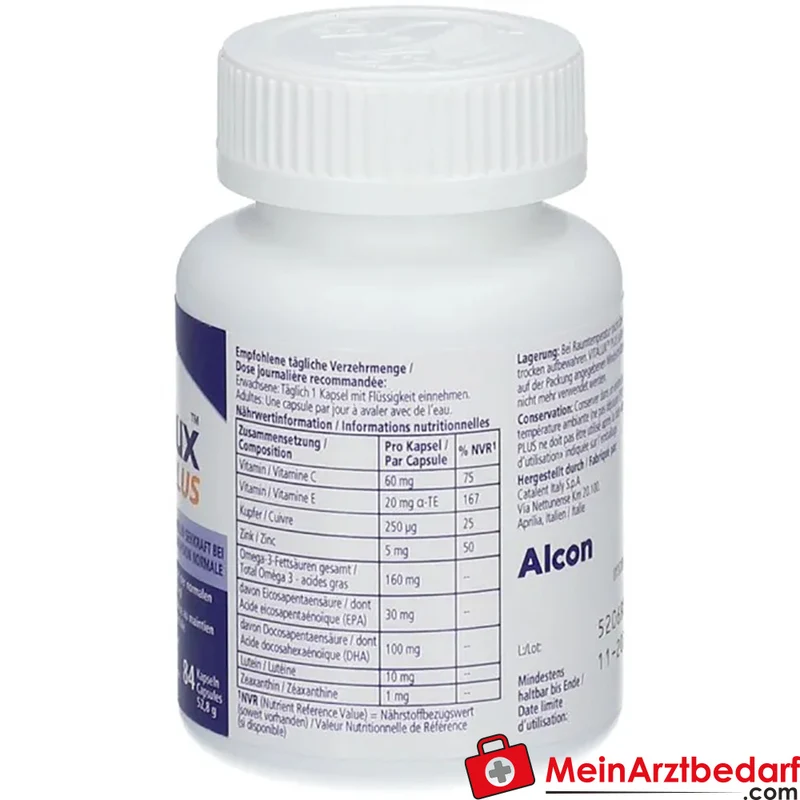 Vitalux Plus Lutein 10 mg + Zeaxanthin 1 mg + Omega‑3 160 mg Kapseln 84 Stück